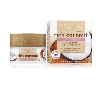 Multi -nutritious coconut face cream for dry and sensitive skin series Rich Coconut Eveline 50 ml