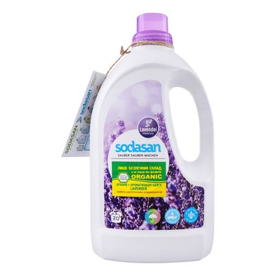 Органічний рідкий засіб Color Lavender для прання кольорових та чорних речей з пом'якшувачем води та кондиціонером SODASAN 1,5 л