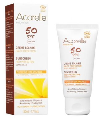 Face sun cream SPF 50 with powder effect Acorelle 50 ml