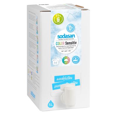 Органическое жидкое средство Color Sensitiv для чувствительной кожи и детского белья для стирки цветных и белых вещей SODASAN 5 л