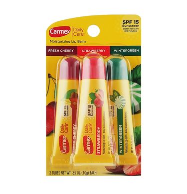 Set of lip balms in tube 3-Pack Cherry, Strawberry, Wintergreen SPF 15 Carmex 3x10 g