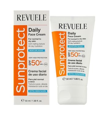 Сонцезахисний крем для обличчя та тіла зволожуючий SPF50+ Revuele 50 мл